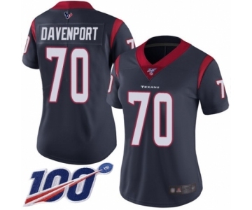 Women's Houston Texans #70 Julien Davenport Navy Blue Team Color Vapor Untouchable Limited Player 100th Season Football Jersey