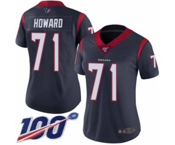 Women's Houston Texans #71 Tytus Howard Navy Blue Team Color Vapor Untouchable Limited Player 100th Season Football Jersey