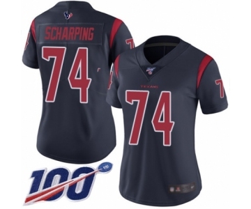 Women's Houston Texans #74 Max Scharping Limited Navy Blue Rush Vapor Untouchable 100th Season Football Jersey