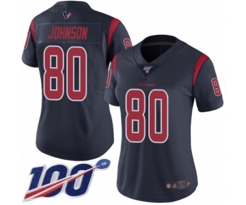 Women's Houston Texans #80 Andre Johnson Limited Navy Blue Rush Vapor Untouchable 100th Season Football Jersey