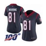 Women's Houston Texans #81 Kahale Warring Navy Blue Team Color Vapor Untouchable Limited Player 100th Season Football Jersey