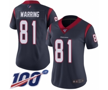 Women's Houston Texans #81 Kahale Warring Navy Blue Team Color Vapor Untouchable Limited Player 100th Season Football Jersey