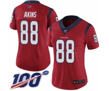 Women's Houston Texans #88 Jordan Akins Red Alternate Vapor Untouchable Limited Player 100th Season Football Jersey