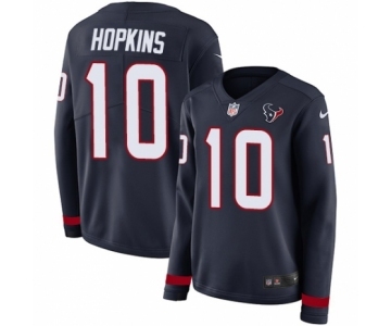 Women's Nike Houston Texans #10 DeAndre Hopkins Limited Navy Blue Therma Long Sleeve NFL Jersey