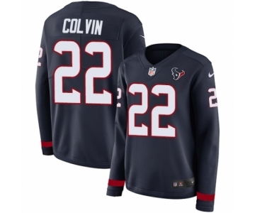 Women's Nike Houston Texans #22 Aaron Colvin Limited Navy Blue Therma Long Sleeve NFL Jersey