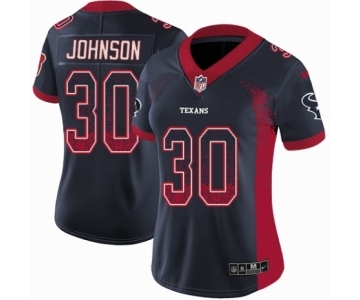 Women's Nike Houston Texans #30 Kevin Johnson Limited Navy Blue Rush Drift Fashion NFL Jersey