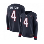 Women's Nike Houston Texans #4 Deshaun Watson Limited Navy Blue Therma Long Sleeve NFL Jersey