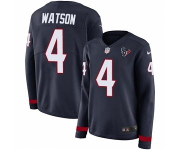 Women's Nike Houston Texans #4 Deshaun Watson Limited Navy Blue Therma Long Sleeve NFL Jersey