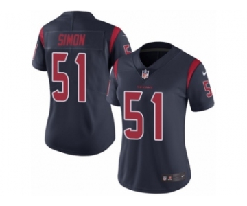 Women's Nike Houston Texans #51 John Simon Limited Navy Blue Rush NFL Jersey