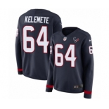 Women's Nike Houston Texans #64 Senio Kelemete Limited Navy Blue Therma Long Sleeve NFL Jersey