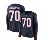 Women's Nike Houston Texans #70 Julien Davenport Limited Navy Blue Therma Long Sleeve NFL Jersey