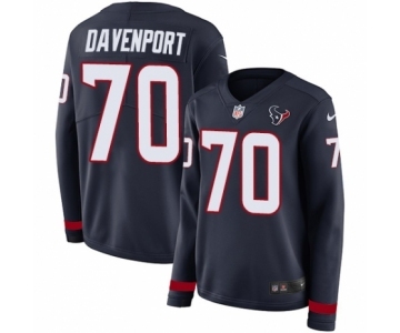 Women's Nike Houston Texans #70 Julien Davenport Limited Navy Blue Therma Long Sleeve NFL Jersey