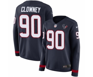 Women's Nike Houston Texans #90 Jadeveon Clowney Limited Navy Blue Therma Long Sleeve NFL Jersey