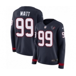 Women's Nike Houston Texans #99 J.J. Watt Limited Navy Blue Therma Long Sleeve NFL Jersey