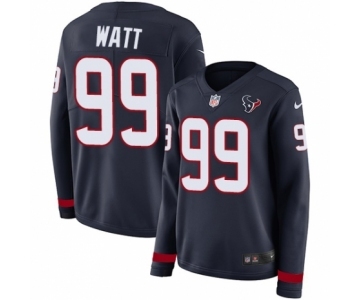 Women's Nike Houston Texans #99 J.J. Watt Limited Navy Blue Therma Long Sleeve NFL Jersey