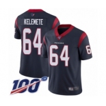 Youth Houston Texans #64 Senio Kelemete Navy Blue Team Color Vapor Untouchable Limited Player 100th Season Football Jersey