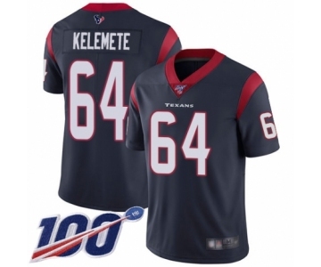 Youth Houston Texans #64 Senio Kelemete Navy Blue Team Color Vapor Untouchable Limited Player 100th Season Football Jersey