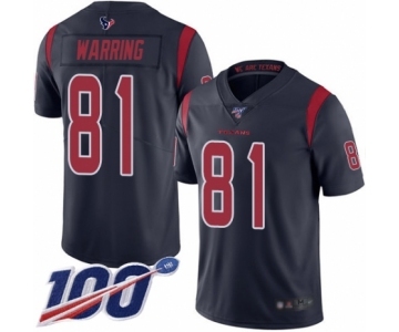 Youth Houston Texans #81 Kahale Warring Limited Navy Blue Rush Vapor Untouchable 100th Season Football Jersey