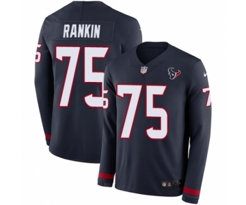 Youth Nike Houston Texans #75 Martinas Rankin Limited Navy Blue Therma Long Sleeve NFL Jersey