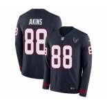 Youth Nike Houston Texans #88 Jordan Akins Limited Navy Blue Therma Long Sleeve NFL Jersey