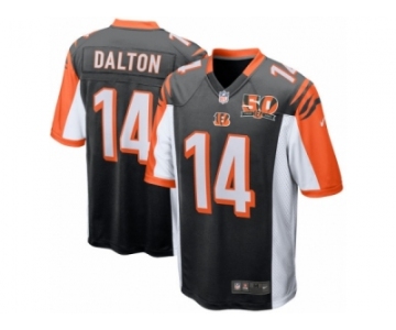 Men's Cincinnati Bengals #14 Andy Dalton Nike Black 50th Anniversary Patch Game Jersey