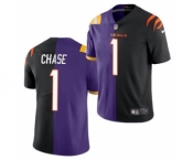 Men's Cincinnati Bengals #1 Ja'Marr Chase 2021 Black Purple Split Stitched Football Jersey