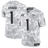 Men's Cincinnati Bengals #1 Ja'Marr Chase 2024 F.U.S.E Arctic Camo Salute To Service Limited Stitched Football Jersey