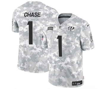 Men's Cincinnati Bengals #1 Ja'Marr Chase 2024 F.U.S.E Arctic Camo Salute To Service Limited Stitched Football Jersey