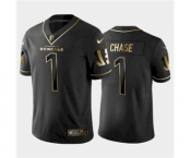 Men's Cincinnati Bengals #1 Ja'Marr Chase Black Golden Edition Stitched Football Jersey