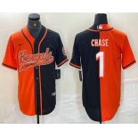 Men's Cincinnati Bengals #1 JaMarr Chase Orange Black Two Tone Cool Base Stitched Baseball Jersey