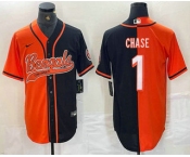 Men's Cincinnati Bengals #1 JaMarr Chase Orange Black Two Tone Cool Base Stitched Baseball Jersey