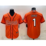 Men's Cincinnati Bengals #1 JaMarr Chase Orange With Patch Cool Base Stitched Baseball Jersey