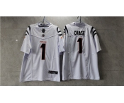 Men's Cincinnati Bengals #1 Ja'Marr Chase White 2023 F.U.S.E. Vapor Untouchable Limited Stitched Jersey