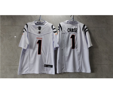 Men's Cincinnati Bengals #1 Ja'Marr Chase White 2023 F.U.S.E. Vapor Untouchable Limited Stitched Jersey