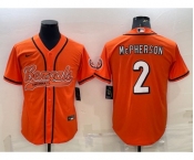 Men's Cincinnati Bengals #2 Evan McPherson Orange With Patch Cool Base Stitched Baseball Jersey