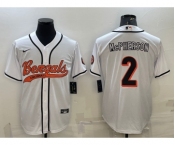 Men's Cincinnati Bengals #2 Evan McPherson White With Patch Cool Base Stitched Baseball Jersey