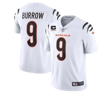 Men's Cincinnati Bengals 2022 #9 Joe Burrow White With 3-star C Patch Vapor Limited Stitched NFL Jersey