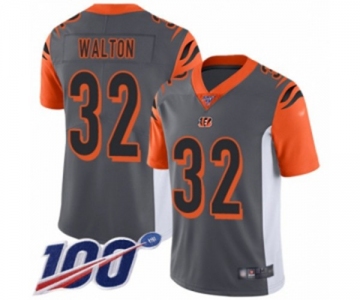 Men's Cincinnati Bengals #32 Mark Walton Limited Silver Inverted Legend 100th Season Football Jersey