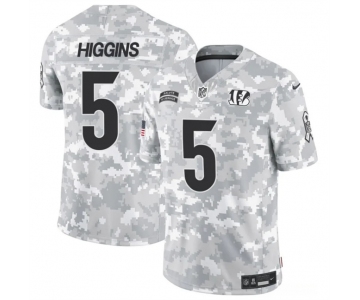 Men's Cincinnati Bengals #5 Tee Higgins 2024 F.U.S.E Arctic Camo Salute To Service Limited Stitched Football Jersey