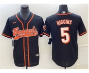 Men's Cincinnati Bengals #5 Tee Higgins Black With Patch Cool Base Stitched Baseball Jersey