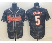 Men's Cincinnati Bengals #5 Tee Higgins Gray Camo With Patch Cool Base Stitched Baseball Jersey