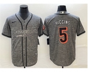 Men's Cincinnati Bengals #5 Tee Higgins Gray With Patch Cool Base Stitched Baseball Jersey