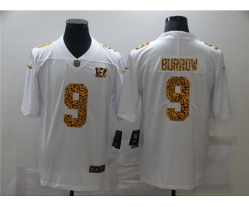 Men's Cincinnati Bengals #9 Joe Burrow 2020 White Leopard Print Fashion Limited Stitched Jersey