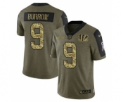 Men's Cincinnati Bengals #9 Joe Burrow 2021 Olive Camo Salute To Service Limited Stitched Football Jersey