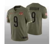 Men's Cincinnati Bengals #9 Joe Burrow 2022 Olive Salute To Service Limited Stitched Jersey