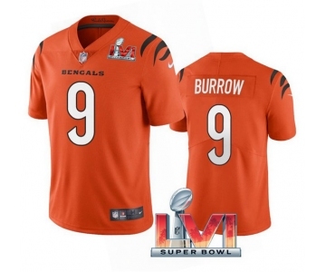 Men's Cincinnati Bengals #9 Joe Burrow 2022 Orange Super Bowl LVI Vapor Limited Stitched Jersey