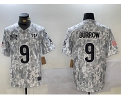 Men's Cincinnati Bengals #9 Joe Burrow 2024 Arctic Camo Salute To Service Limited Stitched Football Jersey