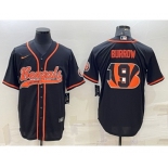 Men's Cincinnati Bengals #9 Joe Burrow Black Team Big Logo With Patch Cool Base Stitched Baseball Jersey