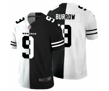 Men's Cincinnati Bengals #9 Joe Burrow Black White Limited Split Fashion Football Jersey