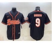 Men's Cincinnati Bengals #9 Joe Burrow Black With Patch Cool Base Stitched Baseball Jersey